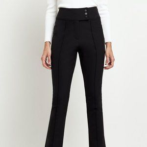 River Island High Waist Buttoned Flare Trouser, Black, Size: US 2, UK 6